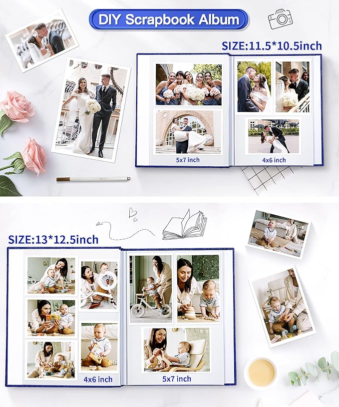 Popotop Photo Album Self Adhesive Scrapbook Album for 4x6 5x7 8x10 Pictures DIY Photo Book as Scrapbooking Supplies Kits, Birthday Gifts for Women Mom Wedding Baby Family Travel
