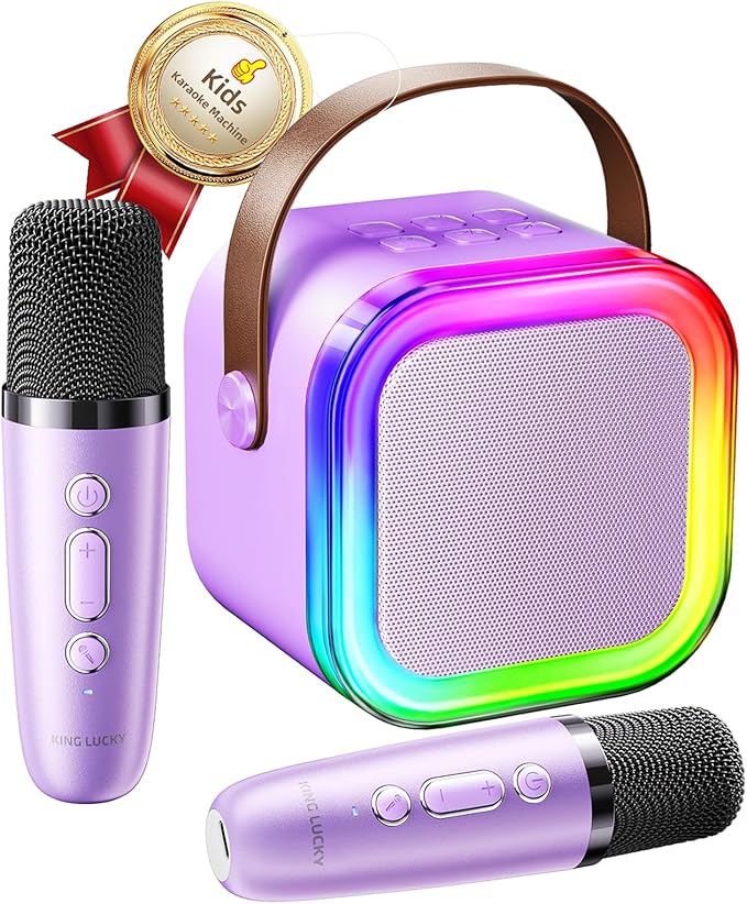 Kinglucky Mini Karaoke Machine for Kids, 2025 TOP Birthday Gifts Ideas for 3-12 Year Old Girls, Christmas Party Gifts Kids' Personal Video Players Accessories with 2 Wireless Microphones - Purple