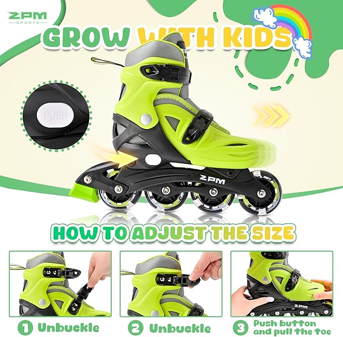 2PM SPORTS Inline Skates with Light Up Wheels, Roller Skates Blades for Boys Girls Kids Ages 5-8 8-12 4-6 6-12, Size Adjustable Beginner Blades Roller Skates