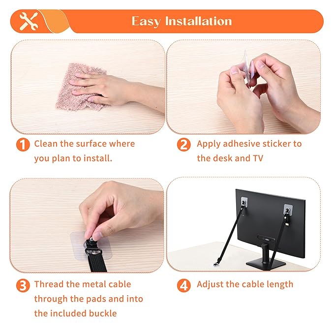 2 Pack TV Safety Straps Adjustable, Adhesive Anti-Tip Furniture Anchor for Flat Screen, TV and Furniture Safety Straps for Baby Proofing, Black