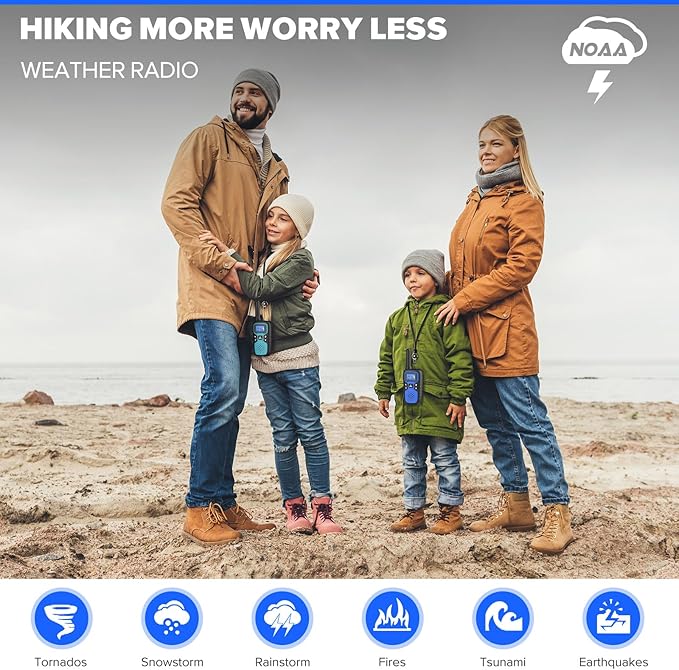 Wishouse Walkie Talkies for Adults Long Range-Rechargeable 4 Pack 2 Way Radios, Hiking Accessories Camping Gear Xmas Birthday Gift for Kids Family with Lamp,SOS Siren,NOAA Weather Alert,Easy to Use