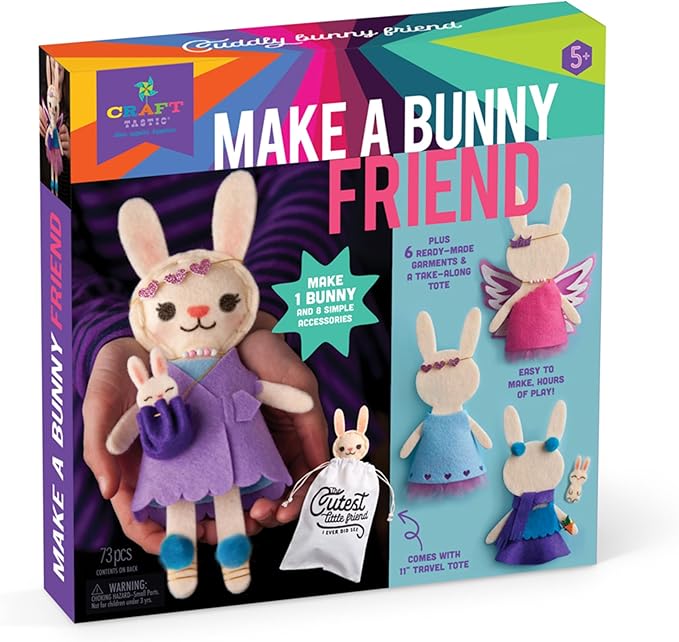 Craft-tastic – Make a Bunny Friend Craft Kit – Learn to Make 1 Easy-to-Sew Stuffie with Clothes & Accessories