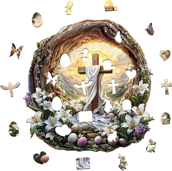 KAAYEE Wooden Puzzles for Adults, 3D Vision Effect Holy Light Cross Wooden Jigsaw Puzzle Unique Shape Wood Puzzle Adult, 3D Effect Flat Puzzle Birthday Family Game (L-13.4 * 13.3 in-300pcs)