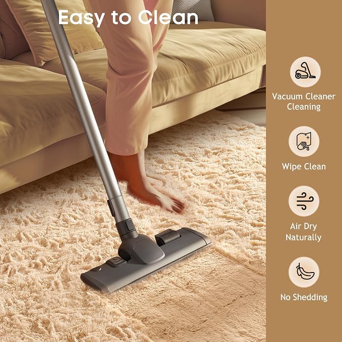 Ophanie Beige Rugs for Living Room Bedroom, 5x8 Fluffy Fuzzy Furry Carpet - Image 6