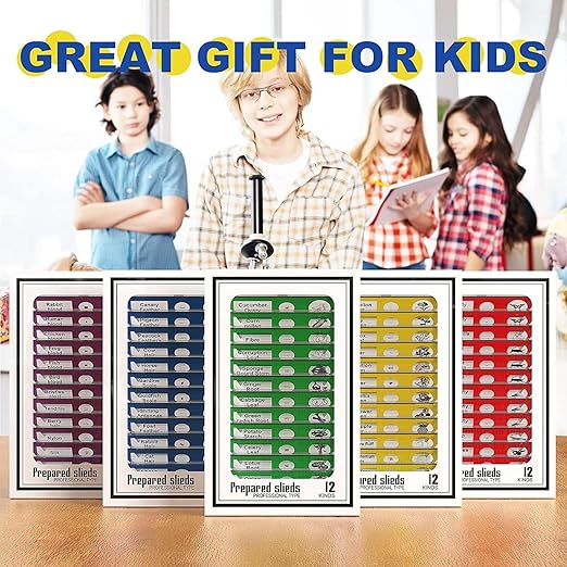 60Pcs Prepared Microscope Slides Specimen Animals Insects Plants Flowers Sample Biological Specimen, Stereo Microscope Slide for Kids Children Students Enlighten Education