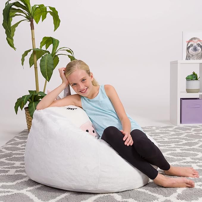 Posh Creations Cute Soft and Comfy Bean Bag Chair for Kids, Animal - Blue Narwal