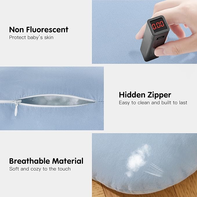 Baby Lounger for Newborn, Bionic Design Baby Lounger, Soft Organic Cotton Breathable Lounger for Infants 0-18 Months (Grayinsh Blue)