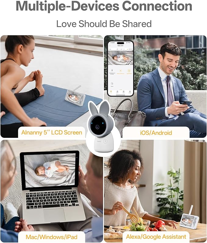 ARENTI Baby Monitor, Cry & Motion Detection, 2K Smart Baby Camera with 5-Inch Upgraded Wireless Display, Two Way Audio, Super Night Vision, Temp & Humidity Sensor, Lullabies