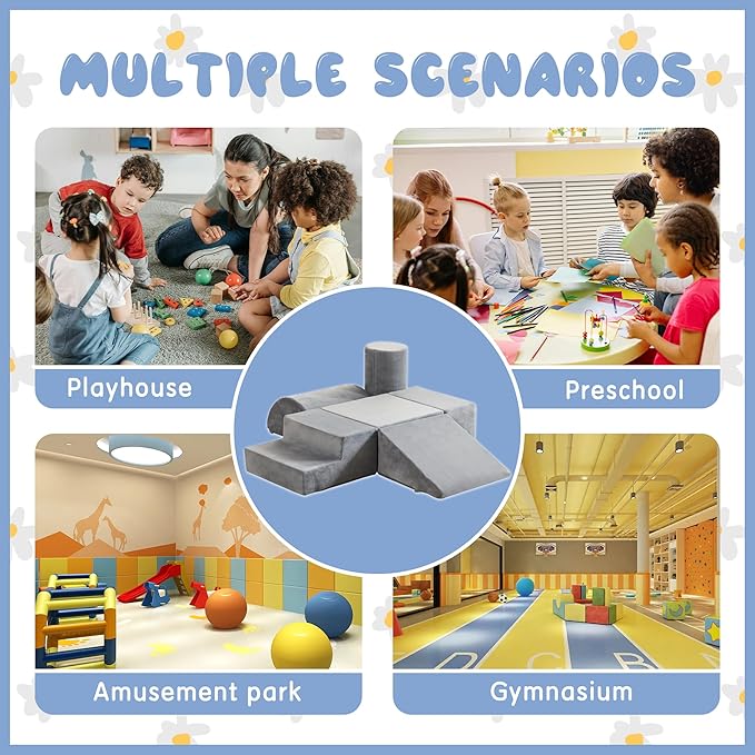 jela Foam Blocks 6Pcs Soft Play Equipment Soft Velvet, Toddler Climbing Toys Indoor Soft Play Climbing for Toddlers, Lightweight Climbing Blocks for Babies, Kids, Climb and Crawl Foam Playset