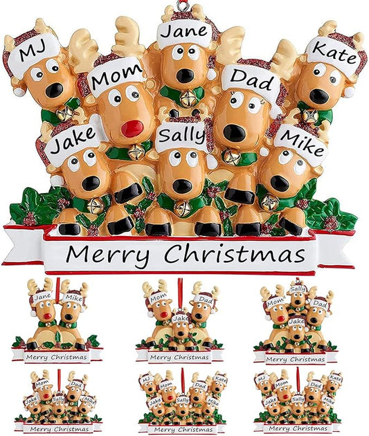 Personalized Christmas Ornaments 2025 Family of 2/3/4/5/6/7/8 Deer Christmas Ornaments Custom Name Customized Gifts for Xmas Tree,Family of 8