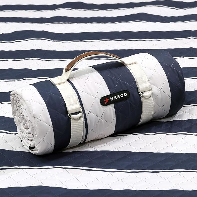 HX&OD Outdoor Picnic Blanket Extra Large, 80”x60” Waterproof Picnic Mat Foldable Camping Blanket Portable with Carry Strap for Beach Mat (Bule)