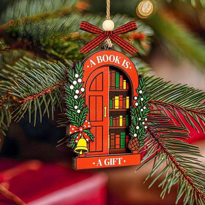 Book Christmas Ornament 2025 - Book Lovers Gifts for Book Lovers Women, Cute Bookish Gifts for Readers Bookworm, Unique Librarian Gift Reading Ornaments for Library Books Club Decor