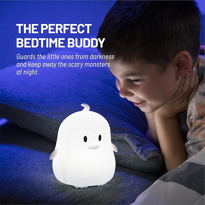 Lumipets Remote Control Silicone Night Light for Kids - Penguin Design with 9 Soft Colors & Sleep Timer - Rechargeable, Battery-Operated Lamp for Bedroom | Baby Nursery, Toddler, Girls, Boys