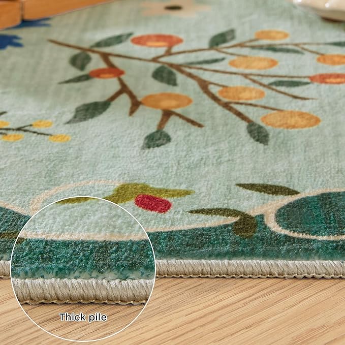 Rug Runners 2x6, Floral Green Washable Kitchen Rugs for Hallways Area Rugs, Non Slip Long Rug Low Pile Doormat Flower Carpet for Kitchen, Entryway Indoor, Bedroom, Bathroom, Laundry, Sage Green