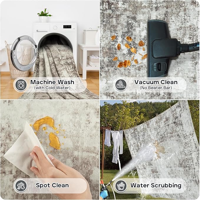 5x7 Area Rugs for Living Room Rug Washable: Modern Rug for Dining Room Bedroom Carpet Non Slip Low Pile 5 by 7 Indoor Abstract Nursery Home Office Brown Grey