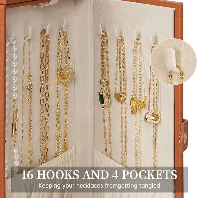 AKOZLIN Jewelry Box Organizer Functional Leather Jewelry Storage Case for Women Girls Ring Necklace Earring Bracelet Holder Organizer with Mirror