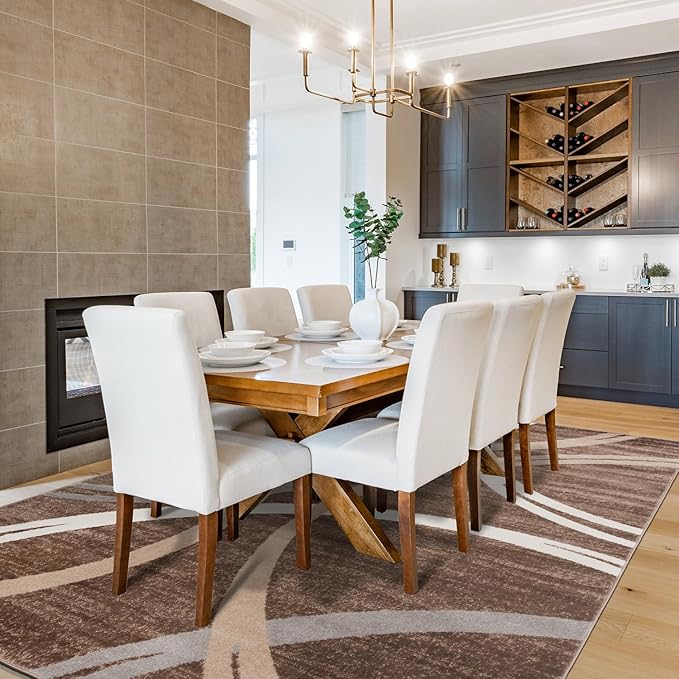 Rugshop Modern Wavy Circles Design Area Rug 12' x 15' Brown