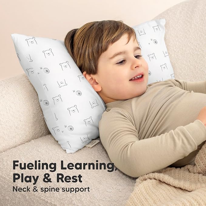 Toddler Pillow with Pillowcase - 13x18 My Little Cuddly Pillow, Viscose Derived From Bamboo Nursery Toddler Pillows for Sleeping,Kids Pillow,Small Travel Pillows, Mini Toddler Bed Pillow (Bumble Bear)