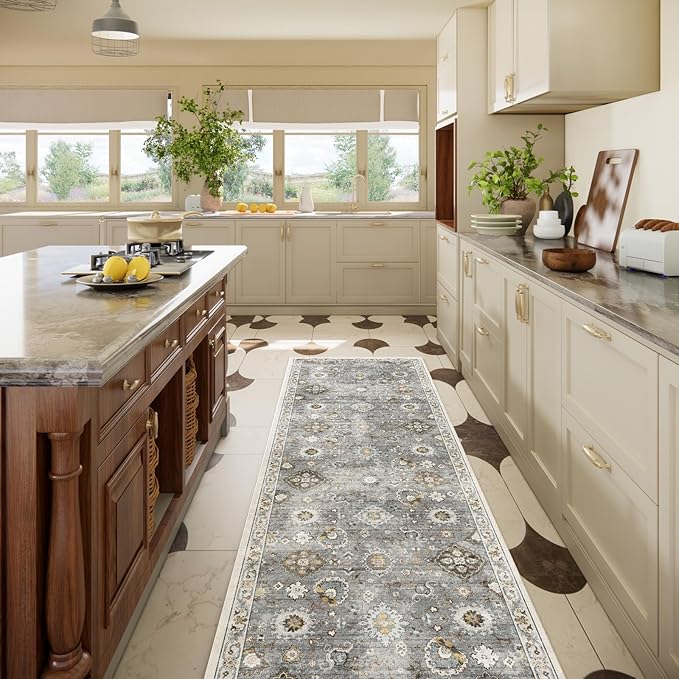 Washable Runners for Hallways Kitchen Rugs: 2'6"x8' Runner Rug Stain Resistant Non Slip Low Pile Soft Carpet Runners for Hallways Indoor Entryway Kitchen Laundry Room Bedroom Bathroom Farmhouse