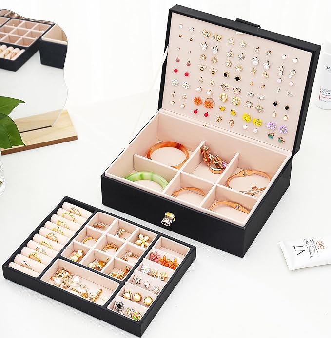 Womens Earring Jewelry Box for Girls Jewelry Earring Organizer Box Earring Holder Organizer for Girls Jewelry Organizer Earring Boxes for Women Girls Stud Earring Organizer Jewelry Box Black