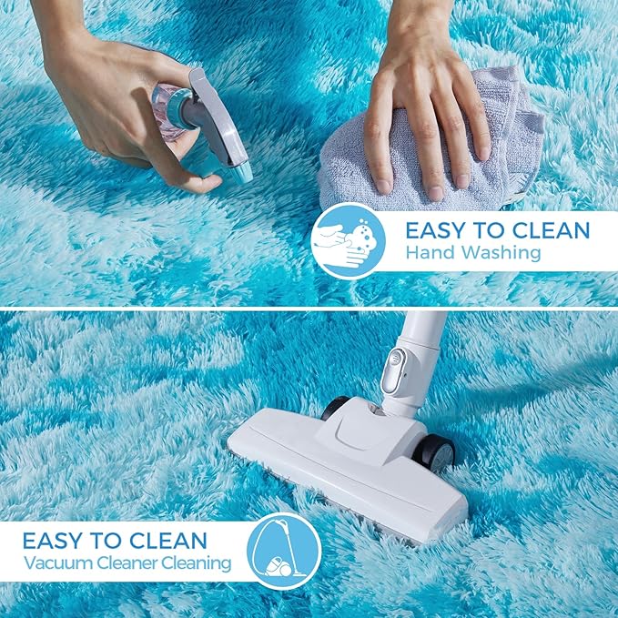 Ultra Soft Rug for Living Room, 6X9 Fluffy Shag Area Rug for Bedroom, Modern Shaggy Carpet Fuzzy Rug for Teens Dorm Nursery Home Decor Aesthetic, Upgrade Anti-Skid Durable, Tie-Dyed Blue