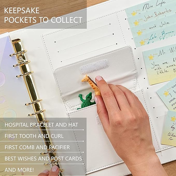 Keepsake Baby Memory Book Girl Boy – Timeless Leather-Bound Baby Milestone Book – Baby Book Keepsake Record First 5 Years – Gender Neutral Baby Scrapbook Album, Baby Album Journal Registry Search Gift