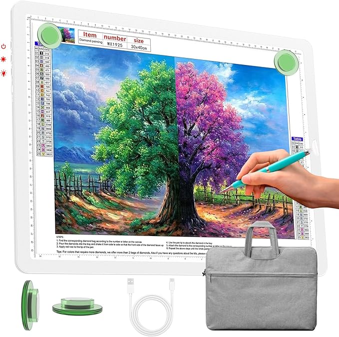 Phylosal Rechargeable A3 Light Pad with Carry Bag, Ultra-Thin Magnetic Tracing Light Box for Drawing, Diamond Art Painting Light Board with Side Button, Super Bright Light Table for Sketching (White)