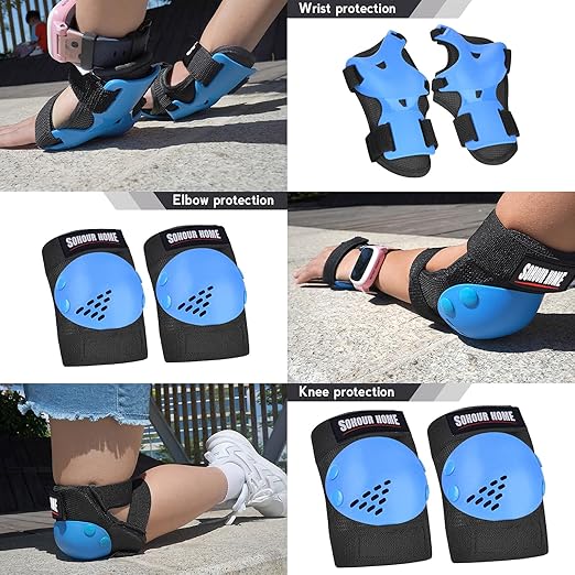 Youth/Kids Knee Pads Elbow Pads Wrist Guards Protective Gear Set for 3-15 Years Child Roller Skates, Skateboard, Cycling, Inline Skating, BMX Bike, Balance Bike, Scooter Riding and Other Outdoor Sports