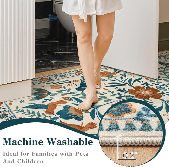 Moynesa Washable Boho Bird 6x9 Area Rugs, Ultra Thin Soft Living Room Rugs for Bedroom Non Slip, Stain Resistant, Easy Clean, Large Beige Indoor Throw Carpet for Dining Room Office Nursery