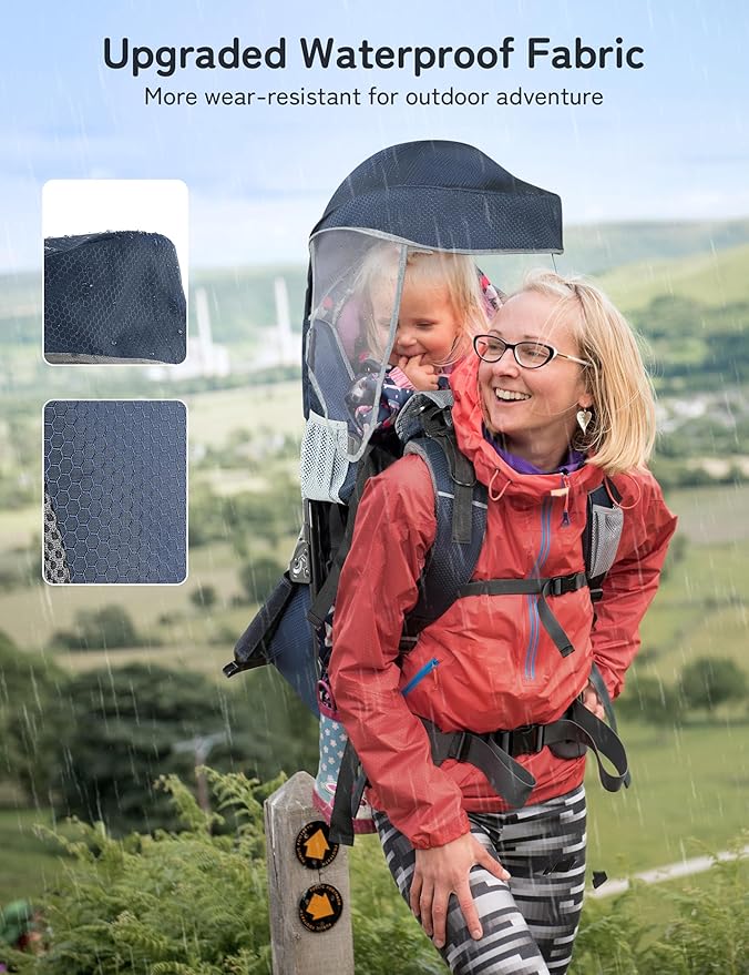 besrey Baby Backpack Carrier, Toddler Hiking Backpack with Safety 3-Height Seat, Adjustable Straps&Waist Belt, Foldable Frame Lightweight Large Capacity Child Carrier for Hiking (Blue/Grey)