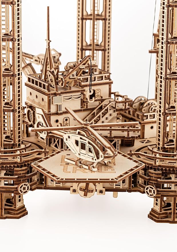 Wood Trick Offshore Rig Platform Wooden 3D Puzzles for Adults and Kids to Build - Interactive Movable Platform - Wooden Models Engineering DIY Project Mechanical 3D Wooden Puzzles Model Kits for Adult