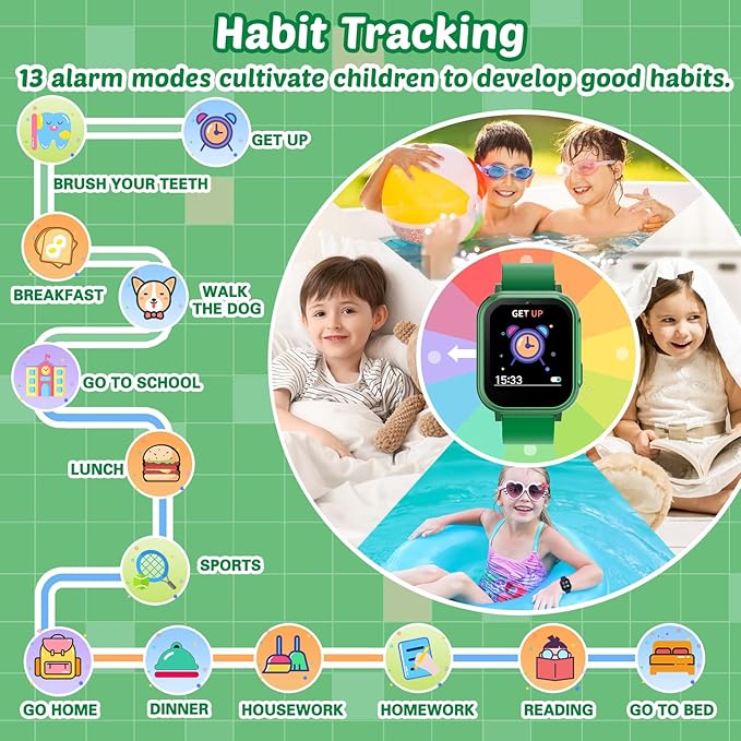 Waterproof Smart Watch for Kids Boys Toys Age 5-12 with 32 Games, Dual Camera, Habit Tracking, Music Player, Video, Alarm Clock, HD Touchscreen Kids Smart Watch Gift for Kid Age 6 7 8 9 10