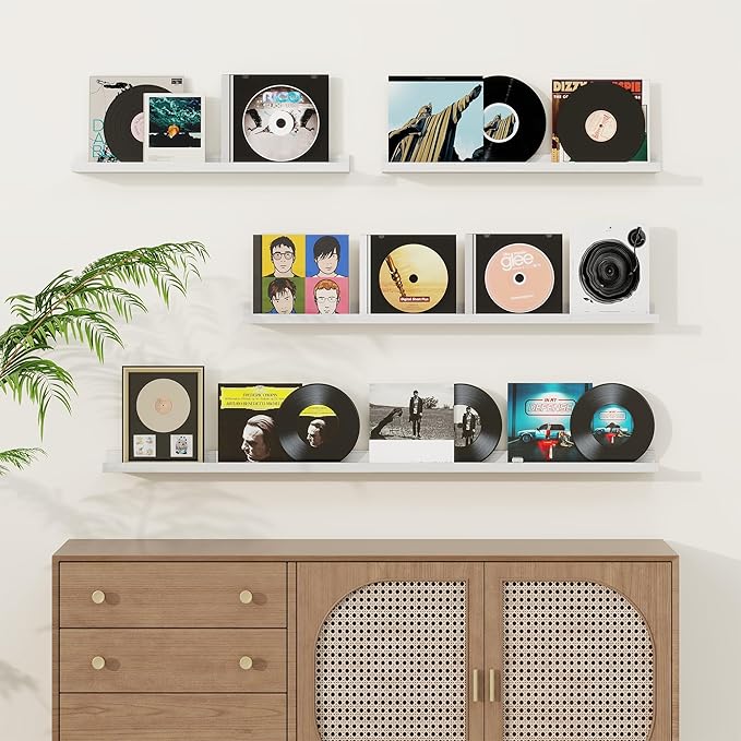 Picture Ledge Shelf, Solid Pine Wood Floating Shelves Set of 2, 36 Inches Nursery Book Shelves for Toys Storage, Kids Bookshelf Wall Mounted for Living Room Bedroom Decor Books Photo Frames, White