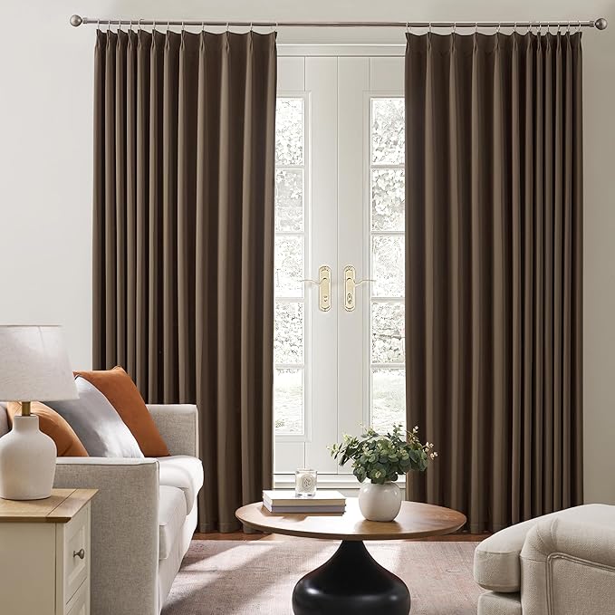 KEQIAOSUOCAI Pinch Pleated Blackout Curtains 63 Inches Long, Thermal Insulated Darkening Bedroom Drapes 2 Panels Set Burg Pleats Viral Curtains for Kids Room(Chocolate Brown,40"x 63"x 2)