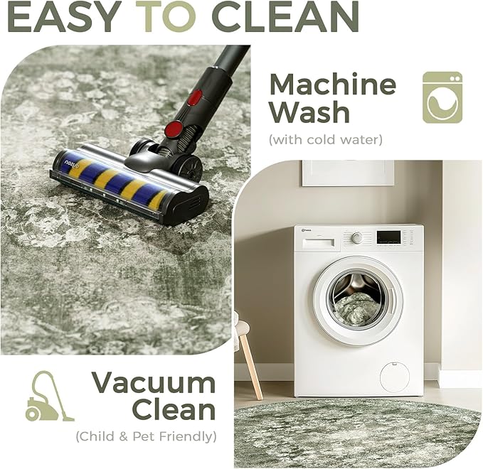 jinchan Round Rug 4ft Area Rug - Green Vintage Floor Mat Kitchen Indoor - Washable Circle 4' Thin Floral Print Carpet Retro Farmhouse Non Slip Dining Room Living Room Bedroom Office