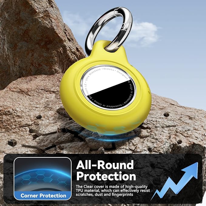 Upgrade Waterproof Airtags Holder with Apple Airtags Keychain, Hard PC Air Tag Case, Anti-Scratch & Shock Air tag Holder,Men's Women's Keyrings & Keychains, for Dog,Car Key,Luggage -Yellow