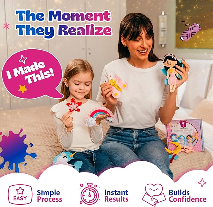 Pinwheel Crafts Beginner Sewing Kit for Kids Ages 5 6 7 8-12+ - Make Your Own Fairytale Characters Kids Sewing Kit - Play & Learn to Sew Craft Box, Girls & Boys Birthday Gifts