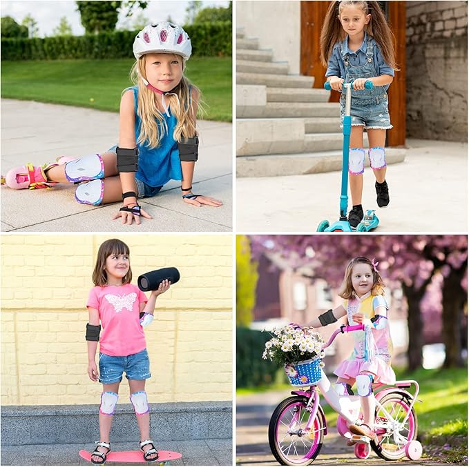 Kids Knee and Elbow Pads Set, 7 in 1 Skating Protective Gear for Skateboard, Roller Skating, Scooter, Cycling, 3-8 Years