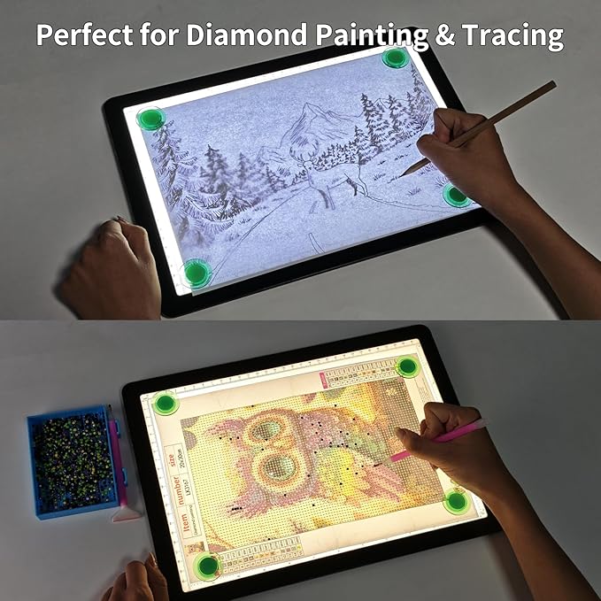 TOHETO Rechargeable A4 Light Board with Stand, Bag, Super Bright Magnetic Light Pad with Side Buttons, Wireless Light Box for Tracing and Drawing, Cordless Light Table for Diamond Painting, Sketching