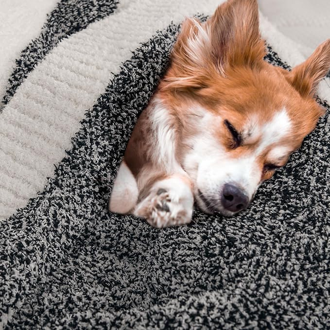 NEXHOME PRO Stripe Throw Blanket, Knit Blanket for Couch Bed Sofa Picnic, Ultra Soft Fuzzy Blankets, Luxury Striped Blanket for Women, Pet, Gifts, Black, 50 x 60 inches