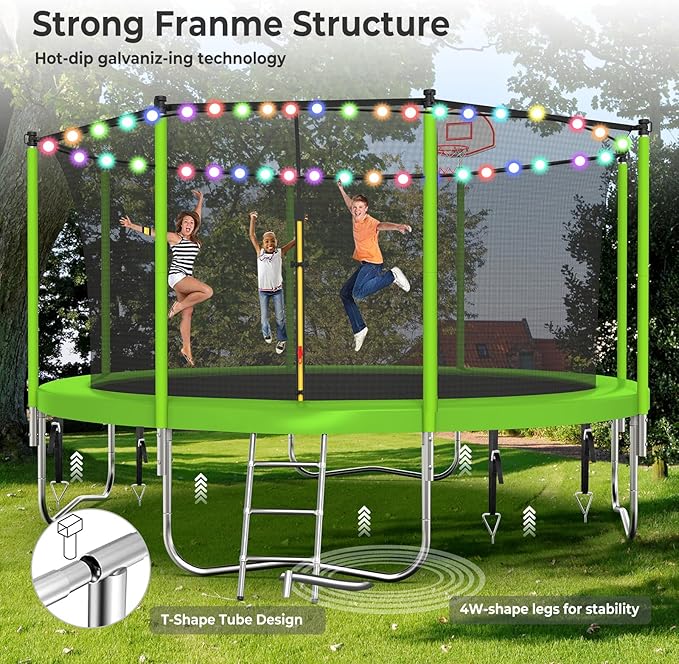 Upgraded 16FT 15FT 14FT 12FT 10FT 8FT Trampoline Outdoor with Basketball Hoop and Net, Capacity for 4-6 Kids and Adults