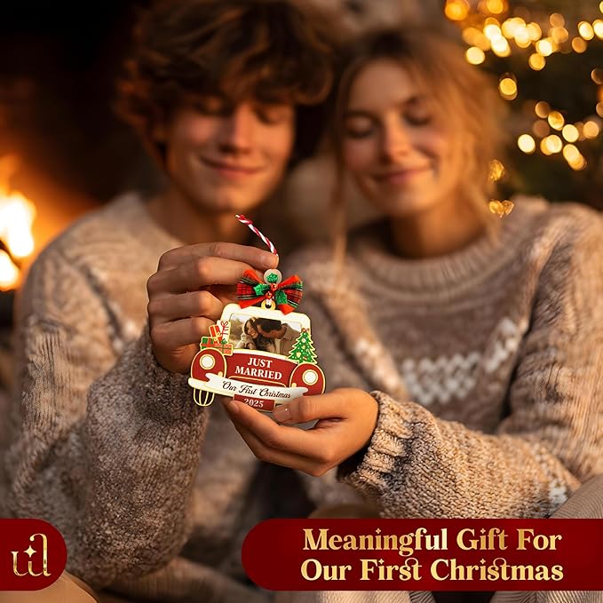 Our First Christmas Married Ornament 2025- Just Married Ornaments 2025, Wedding Ornament 2025, Unique Wedding Gifts for Couples 2025, 1st Newlywed Christmas Ornaments 2025