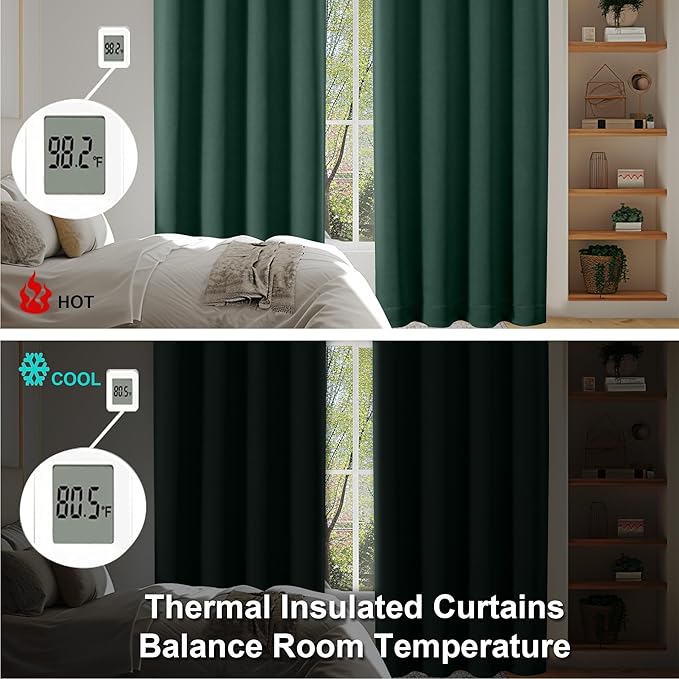 Simplebrand Ava Ever Green Blackout Curtains for Bedroom 96 Inches Long 2 Panels, Thermal Insulated, Energy Saving Living Room Window Treatment Curtains Blackout Drapes, W40 x L96 Inch, Ever Green
