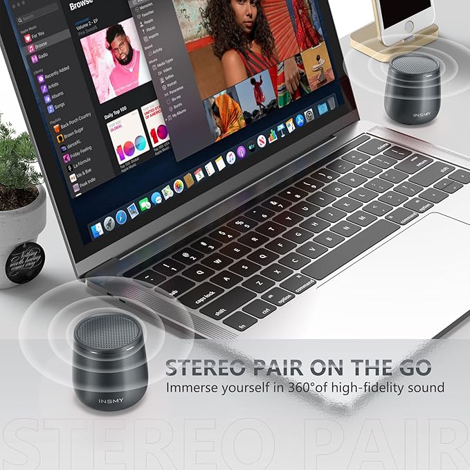 INSMY Small Bluetooth Speaker, Waterproof Mini Portable Wireless Speaker, Punchy Bass Rich Audio Stereo Pairing, Handheld Pocket Size Built in Mic for Hiking Biking Gift Laptop Tablet (Gray)