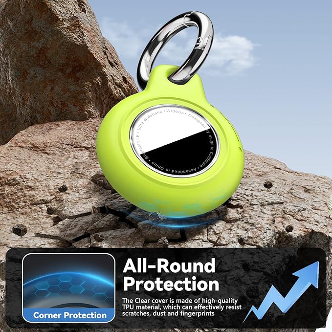 Upgrade Waterproof Airtags Holder with Apple Airtags Keychain, Hard PC Air Tag Case, Anti-Scratch & Shock Air tag Holder,Men's Women's Keyrings & Keychains, for Dog,Car Key,Luggage -Fluorescent Green