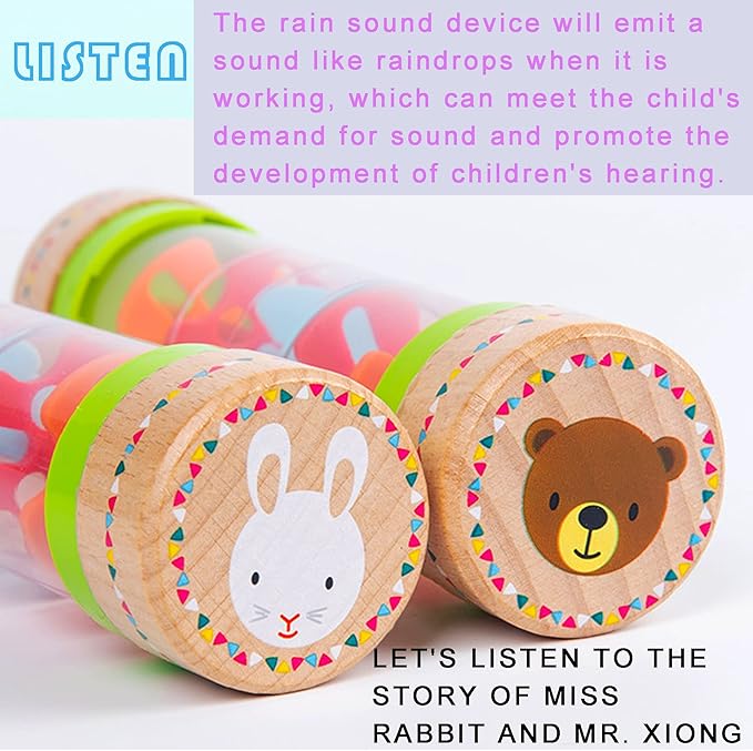 BIUWING Rainmaker Rain Sticks, Mini Wooden Musical Shake, Beaded Raindrops - Turn Over and Watch The Colorful Beads Flow Down The Tube as It Creates The Soothing Sound of Rain