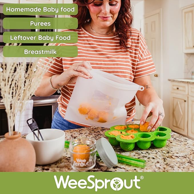 WeeSprout Silicone Freezer Tray with Clip on Lid Perfect Food Storage Container for Homemade Baby Food, Vegetable, Fruit Purees, and Breast Milk (Bright Blue, Ten 1.5 Ounce Sections)