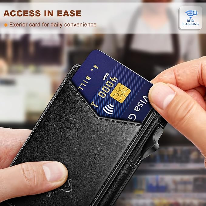 BULLIANT Men Wallet,Money Clip Wallet Slim For Gift Men 9Cards-Metal Credit Card Case in Magnetic Leather Flip