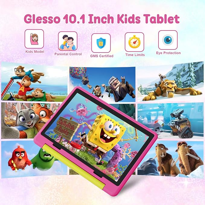 Kids Tablet,Android 15 Tablet with HD Display,10.1 inch,Parental Control & Kids Mode, Octa-Core, GMS Certified,20GB RAM 64GB ROM,1TB Expandable, 5000mAh Battery, Dual Camera, Protective Case,Pink