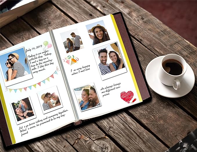 Magnetic Self-Stick Page Photo Album, Family Album, Leather Cover, Hand Made DIY Albums Holds 3x5, 4x6, 5x7, 6x8,8x10 Photos (Oatmeal)